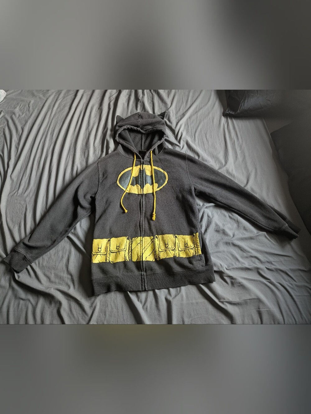 Batman Black Hoodie with Yellow Logo & Utility Belt Print